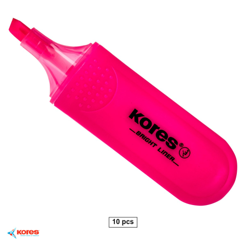 Evidentiatoare textmarker - Set 10 textmarkere roz Kores, varf tesit 1-5mm, cerneala fluorescenta pe baza de apa, pentru evidentiat texte