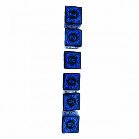 Set 10 zaruri cu cifre arabe si design, DICE02-BL, latura 15 mm, negru cu albastru [1]