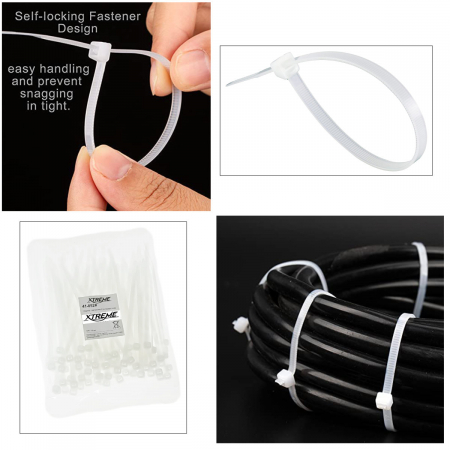 Set 100 bride zimtate din nailon, 3.5x100mm, cu autoblocare, tip colier, Xtreme 06721, pentru fixare si legare, albe [3]