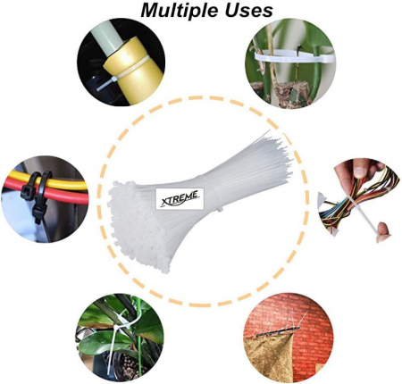 Set 100 bride zimtate din nailon, 3.5x100mm, cu autoblocare, tip colier, Xtreme 06721, pentru fixare si legare, albe [7]