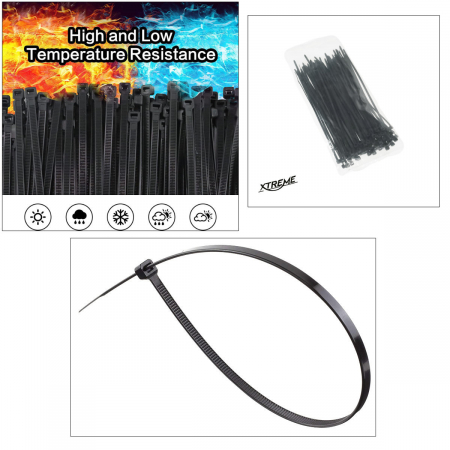 Set 100 bride zimtate din nailon, 3.5x200mm, cu autoblocare, tip colier, Xtreme 07157, pentru fixare si legare, negre [3]