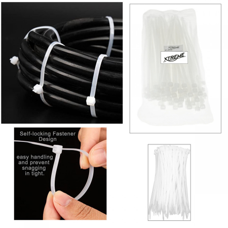 Set 100 bride zimtate din nailon, 4.5x180mm, cu autoblocare, tip colier, Xtreme 06734, pentru fixare si legare, albe [3]