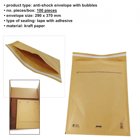 Set 100 bucati plic anti-soc cu bule, 290x370 mm, 00137, cu clapeta de 30mm adeziva, maro [6]