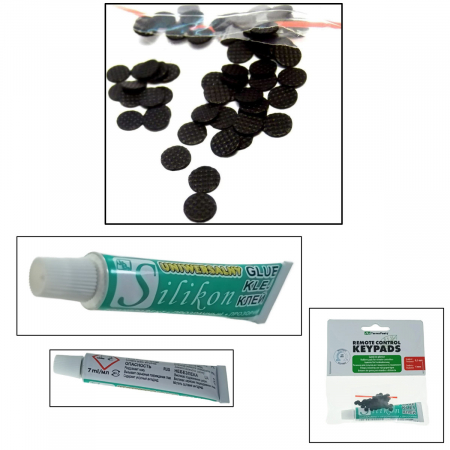 Set 100 butoane siliconice cu grosime 0.5mm si diametru 4mm, cu 7ml adeziv siliconic, pentru reparare telecomenzi, AGT-021 32001 [1]