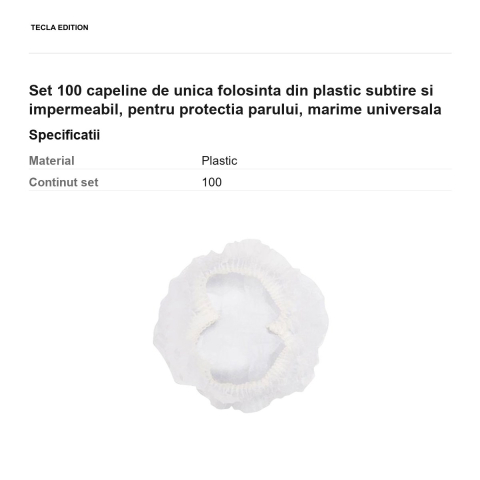 Set 100 capeline de unica folosinta din plastic subtire si impermeabil, pentru protectia parului, marime universala [2]
