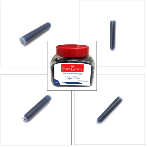Set 100 Cartuse Cerneala pentru Stilou, Albastre, Faber-Castell, Standard International, Pentru Reincarcare Rapida si Usoara [1]