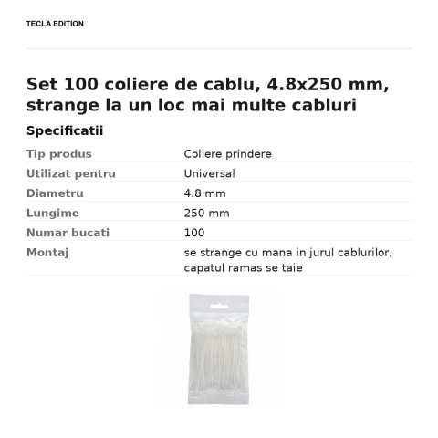 Set 100 coliere de cablu, 4.8x250 mm, strange la un loc mai multe cabluri [2]