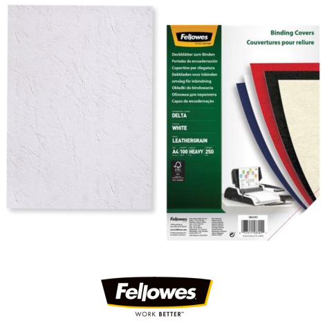 Set 100 coperti carton A4 alb, Fellowes, plastifiate cu polipropilena, 250 g/mp, pentru legare termica sau inele [1]