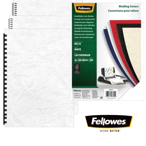 Set 100 coperti carton A4 alb, Fellowes, plastifiate cu polipropilena, 250 g/mp, pentru legare termica sau inele [2]