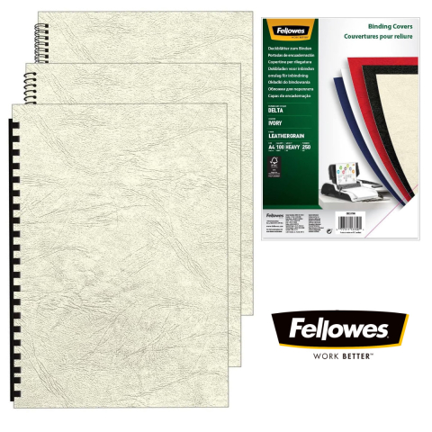 Set 100 coperti carton A4 crem, Fellowes, plastifiate cu polipropilena, 250 g/mp, pentru legare termica sau inele [2]