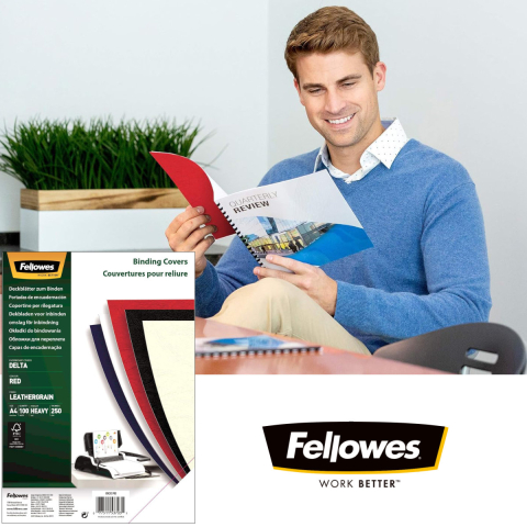 Set 100 coperti carton A4 rosii, Fellowes, plastifiate cu polipropilena, 250 g/mp, pentru legare termica sau inele [2]