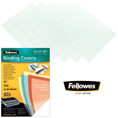 Set 100 coperti plastic A4 180 microni transparente, Fellowes, din plastic cristal flexibil, pentru legare cu spira [1]