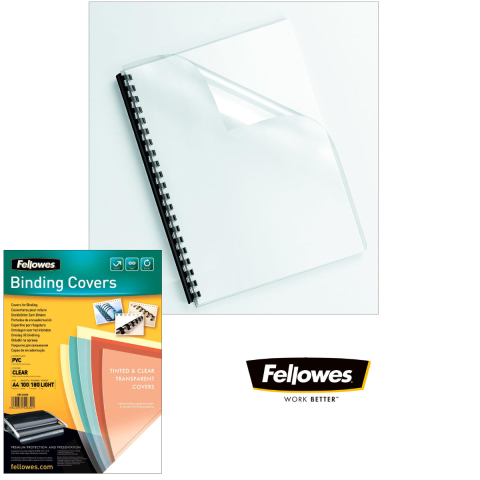 Set 100 coperti plastic A4 180 microni transparente, Fellowes, din plastic cristal flexibil, pentru legare cu spira [2]