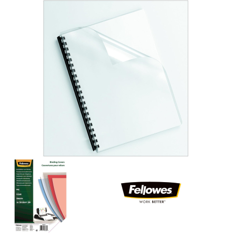 Set 100 coperti plastic A4 300 microni transparente, Fellowes, din PVC, pentru legare cu inele sau spirala [2]