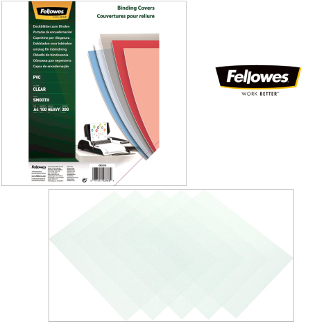 Set 100 coperti plastic A4 300 microni transparente, Fellowes, din PVC, pentru legare cu inele sau spirala [1]
