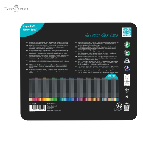 Set 100 creioane colorate Faber-Castell Black Edition, mina foarte moale, cutie metalica, editie profesionala [4]