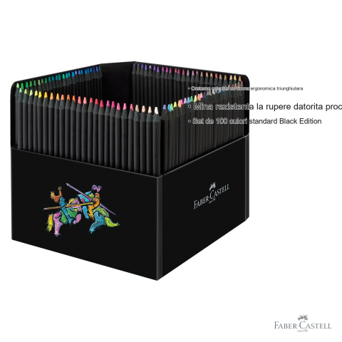 Set 100 creioane colorate Faber-Castell Black Edition, mina supermoale, forma triunghiulara ergonomica, pentru desen artistic [2]