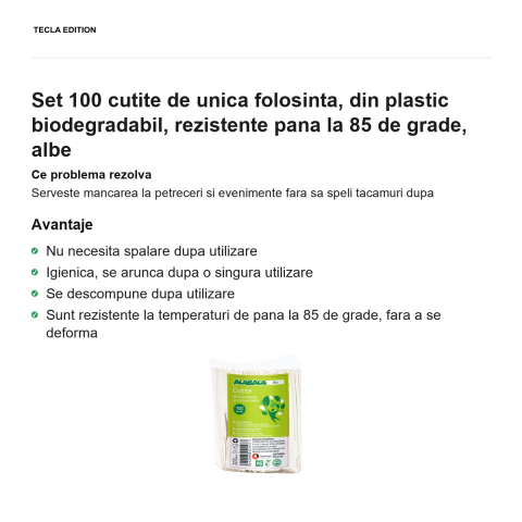 Set 100 cutite de unica folosinta, din plastic biodegradabil, rezistente pana la 85 de grade, albe [1]