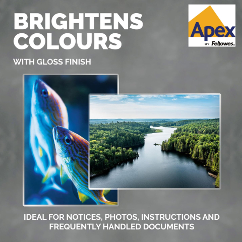 Set 100 folii de laminare Fellowes APEX, format A3, 80 microni, finisaj lucios, pachet 100 bucati, pentru utilizare ocazionala acasa sau la birou [3]