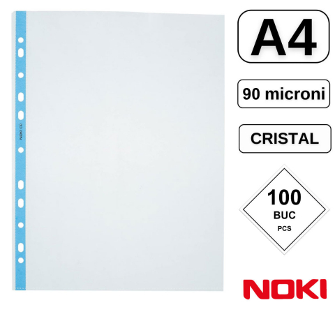 Set 100 folii de protectie A4 cu deschidere superioara, 90 microni, Noki Blue Edge, suprafata cristal, perforate [2]