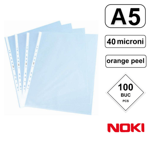 Set 100 folii de protectie A5 cu deschidere superioara, 40 microni, Noki, suprafata orange peel [1]