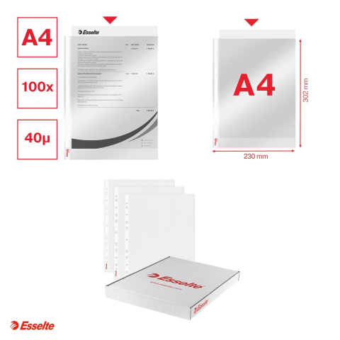 Set 100 folii de protectie Esselte, PP, A4, 40 microni, cristal, pentru arhivare, incolor [3]
