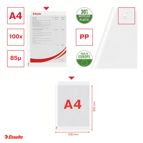 Set 100 folii de protectie Esselte, PP, A4, 85 microni, standard, pentru arhivare, incolor [3]