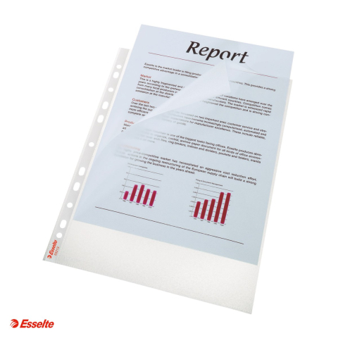 Set 100 folii de protectie Esselte, PP, A4, deschidere superioara si lateral stanga, 85 microni, standard, pentru arhivare, incolor [3]