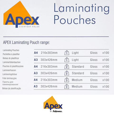 Set 100 folii laminare Fellowes APEX, format A3, 100 microni, finisaj lucios, pachet 100 bucati, pentru protectie medie a documentelor de dimensiuni mari [5]