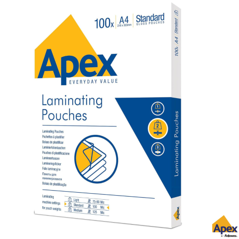 Folii laminare - Set 100 folii laminare Fellowes APEX, format A4, 100 microni, finisaj lucios, tratament antistatic, pachet 100 bucati, pentru protectie documente si utilizare standard