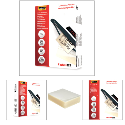 Set 100 folii laminare Fellowes, format 83 x 113 mm, 125 microni, finisaj lucios, pachet 100 bucati, pentru protectie avansata carduri de identitate si vizita [2]