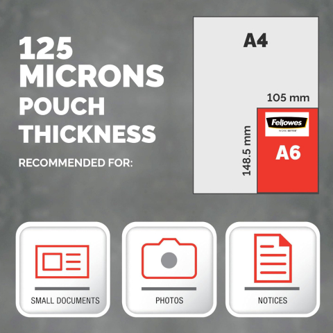 Set 100 folii laminare Fellowes, format A6, 125 microni, finisaj lucios, pachet 100 bucati, pentru protectie avansata documente si fotografii [2]