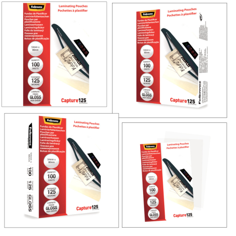Set 100 folii laminare Fellowes, format card 54 x 86 mm, 125 microni, finisaj lucios, pachet 100 bucati, pentru protectie avansata carduri de identitate si vizita [2]