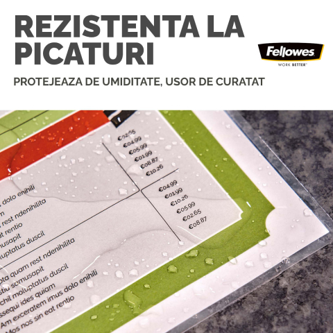 Set 100 folii laminare Fellowes, format card 65 x 95 mm, 125 microni, finisaj lucios, pachet 100 bucati, pentru protectie avansata carduri de identitate si vizita [6]