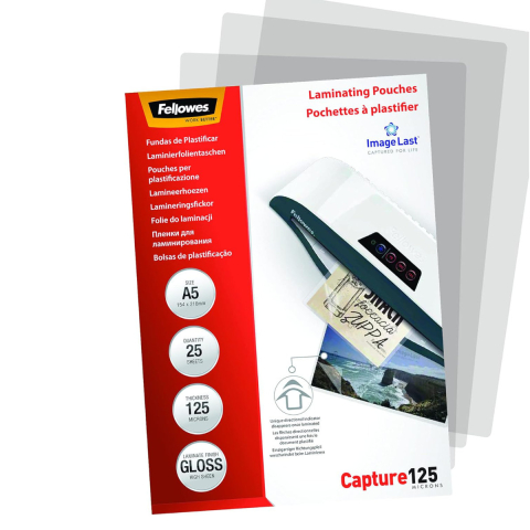 Set 100 folii laminare Fellowes ImageLast, format A5, 125 microni, finisaj lucios, pachet 100 bucati, cu indicator directional pentru utilizare corecta [2]