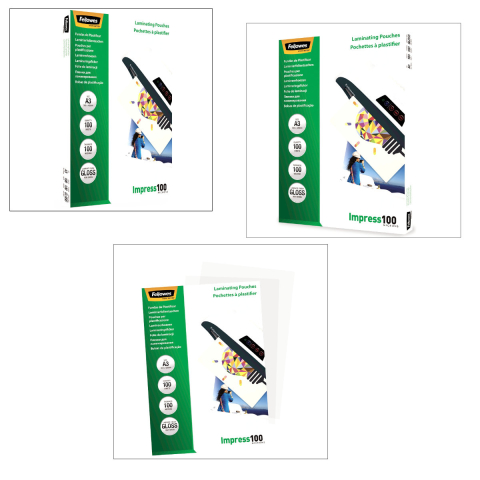 Set 100 folii laminare Fellowes Impress, format A3, 100 microni, finisaj lucios, pachet 100 bucati, pentru protectie medie a documentelor de dimensiuni mari [2]