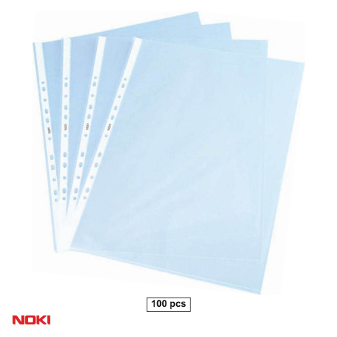 Birotica papetarie - Set 100 folii protectie NOKI, A4, cristal, 90 microni, 11 perforatii