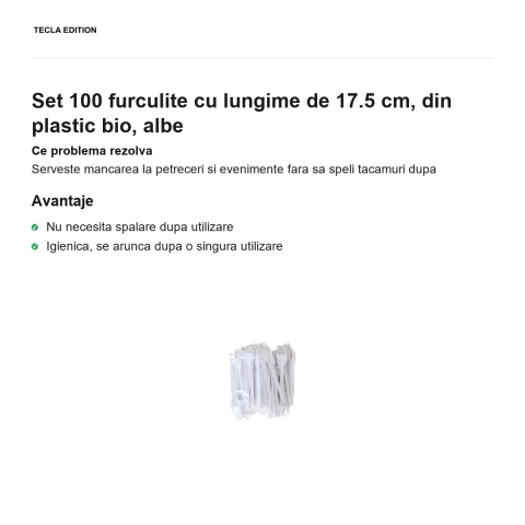 Set 100 furculite cu lungime de 17.5 cm, din plastic bio, albe [1]