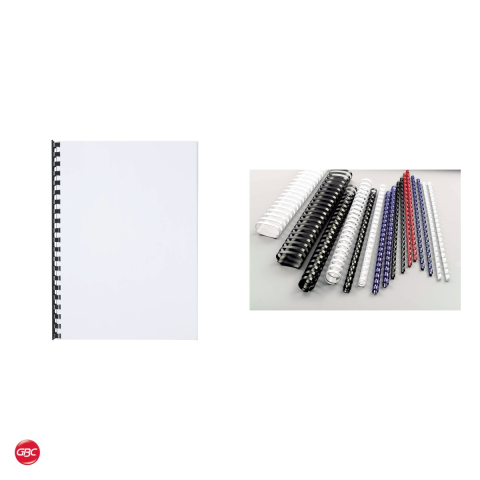 Set 100 inele de indosariere GBC din PVC de 14 mm pentru 125 coli, lungime A4, compatibile CombBind, negre [3]