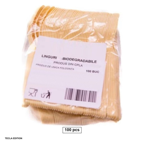 Vesela unica folosinta - Set 100 linguri de unica folosinta, din plastic biodegradabil, rezistente pana la 85 de grade