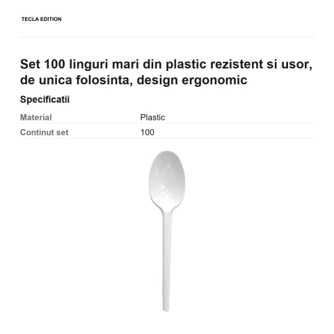 Set 100 linguri mari din plastic rezistent si usor, de unica folosinta, design ergonomic [2]
