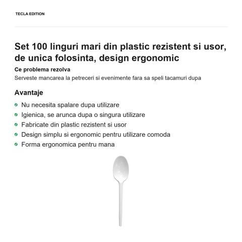 Set 100 linguri mari din plastic rezistent si usor, de unica folosinta, design ergonomic [1]