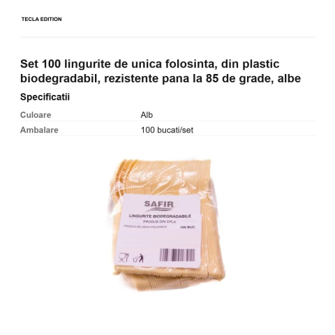 Set 100 lingurite de unica folosinta, din plastic biodegradabil, rezistente pana la 85 de grade, albe [2]