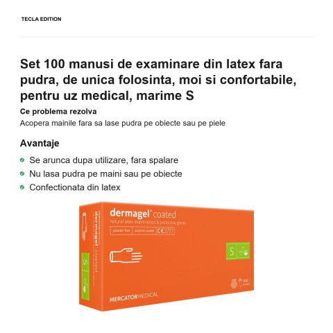 Set 100 manusi de examinare din latex fara pudra, de unica folosinta, moi si confortabile, pentru uz medical, marime S [1]
