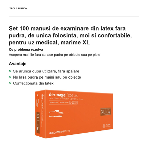 Set 100 manusi de examinare din latex fara pudra, de unica folosinta, moi si confortabile, pentru uz medical, marime XL [1]