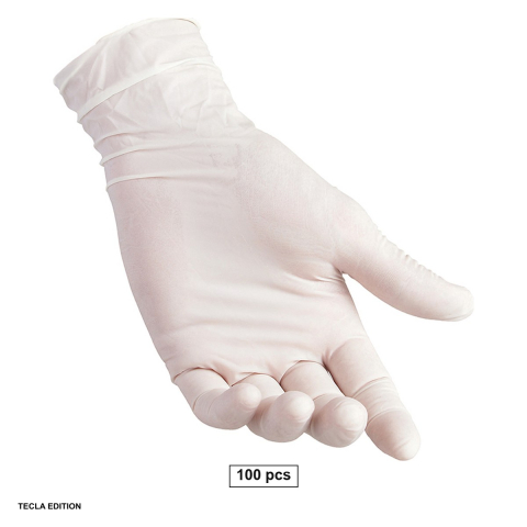 Bricolaj - Set 100 manusi din latex natural cu pudra pe interior, rezistente si flexibile, sensibilitate tactila ridicata, marime L