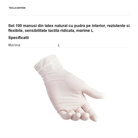 Set 100 manusi din latex natural cu pudra pe interior, rezistente si flexibile, sensibilitate tactila ridicata, marime L [2]