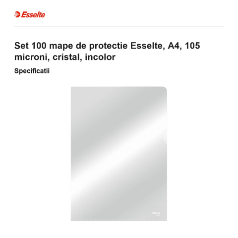 Set 100 mape de protectie Esselte, A4, 105 microni, cristal, incolor [2]