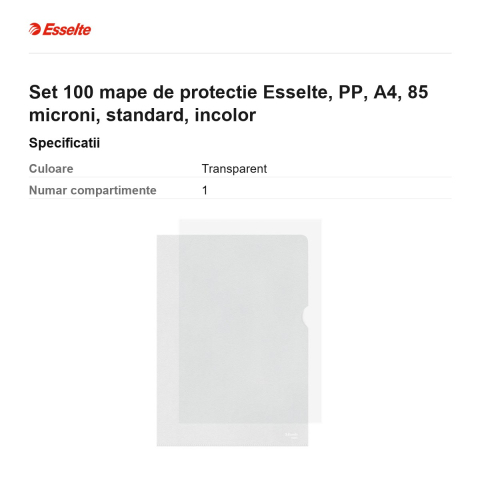 Set 100 mape de protectie Esselte, PP, A4, 85 microni, standard, incolor [2]