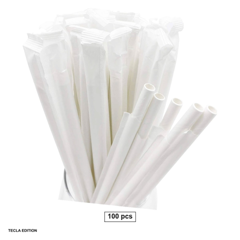 Vesela unica folosinta - Set 100 paie din hartie biodegradabila, rezistente la inmuiere 1-2 ore, lungime 20 cm, diametru 6-8 mm